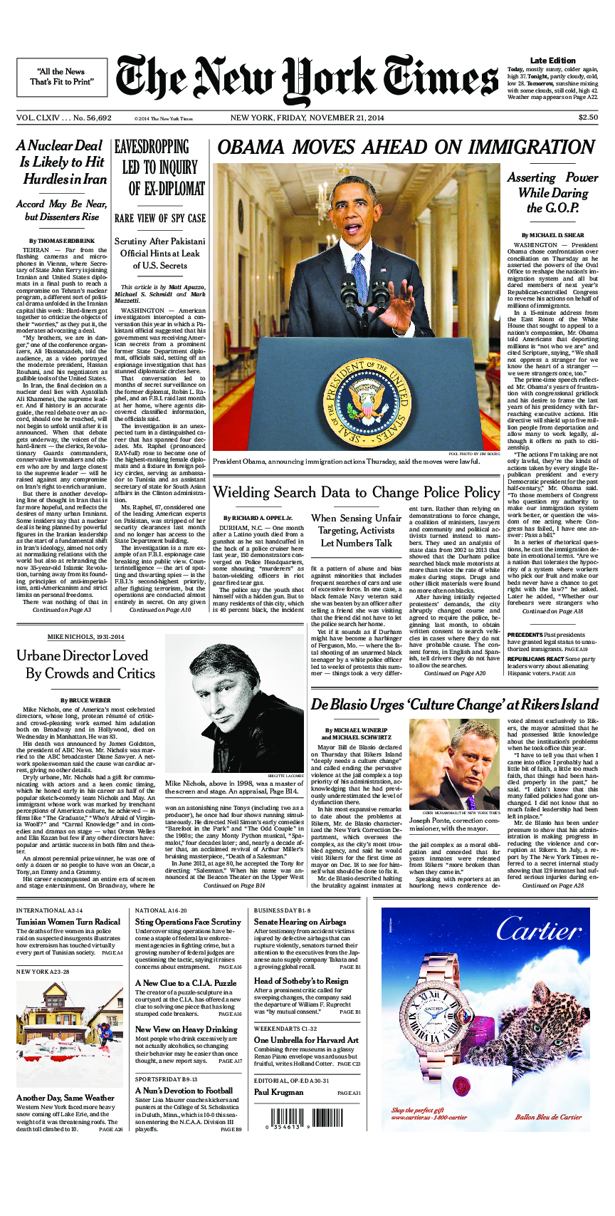 Prima-pagina-New-York-Times-del-2014-11-21