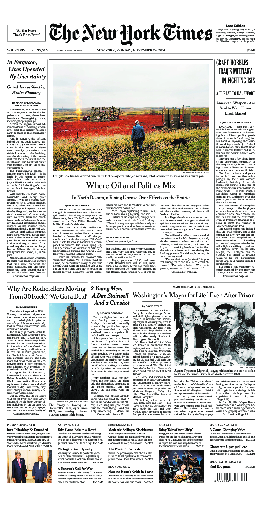 Prima-pagina-New-York-Times-del-2014-11-24