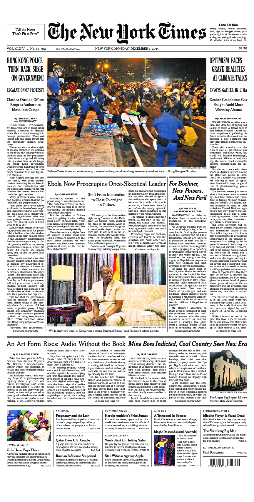 Prima-pagina-New-York-Times-del-2014-12-01