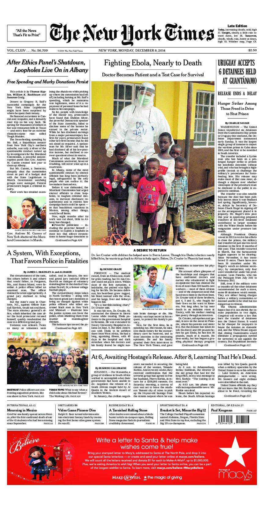 Prima-pagina-New-York-Times-del-2014-12-08