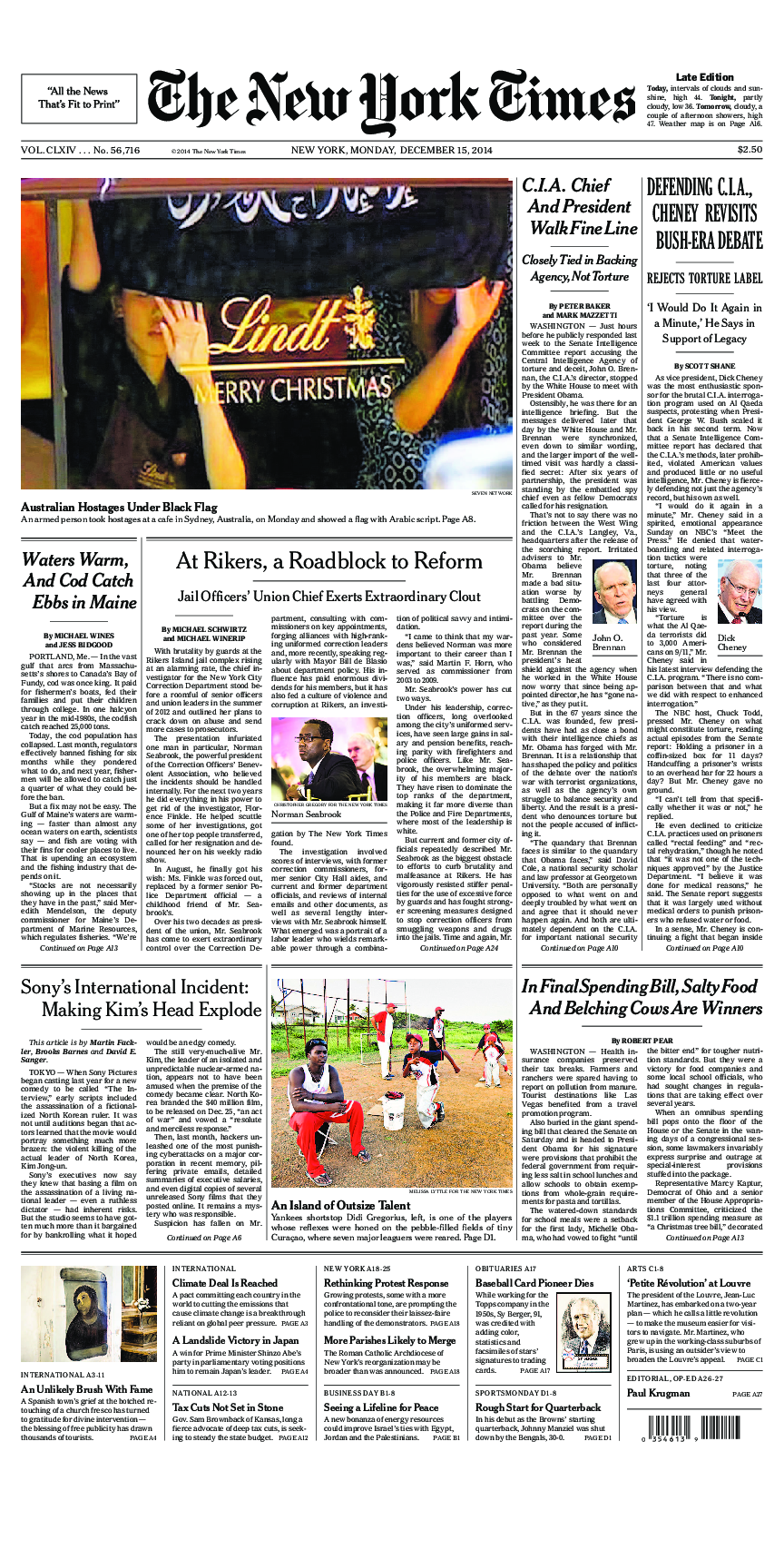 Prima-pagina-New-York-Times-del-2014-12-15