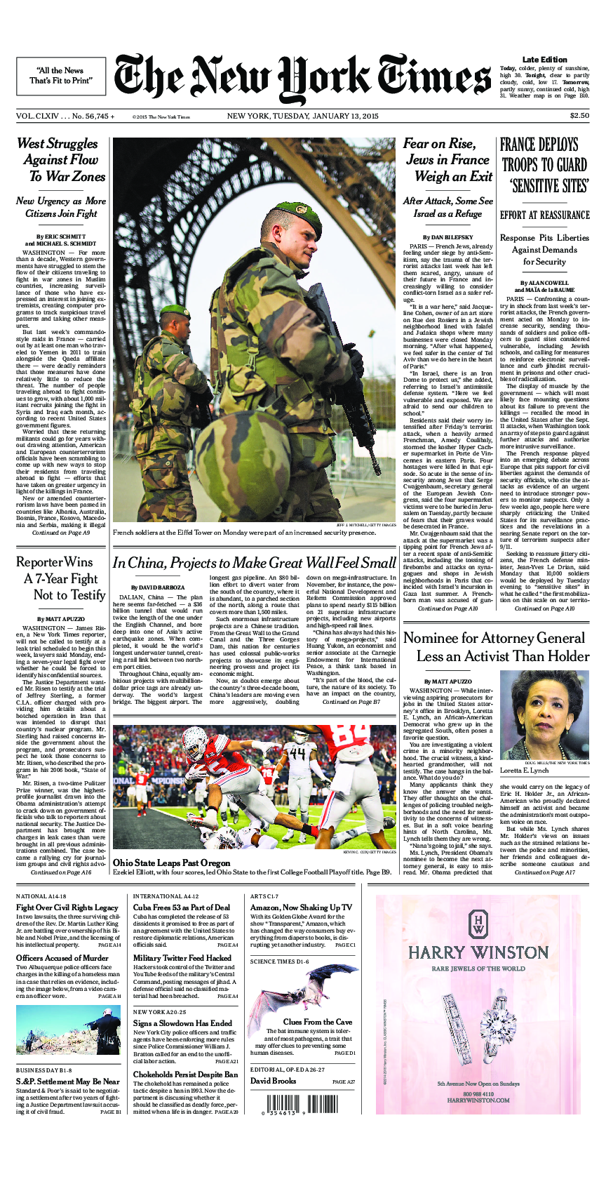 Prima-pagina-New-York-Times-del-2015-01-13