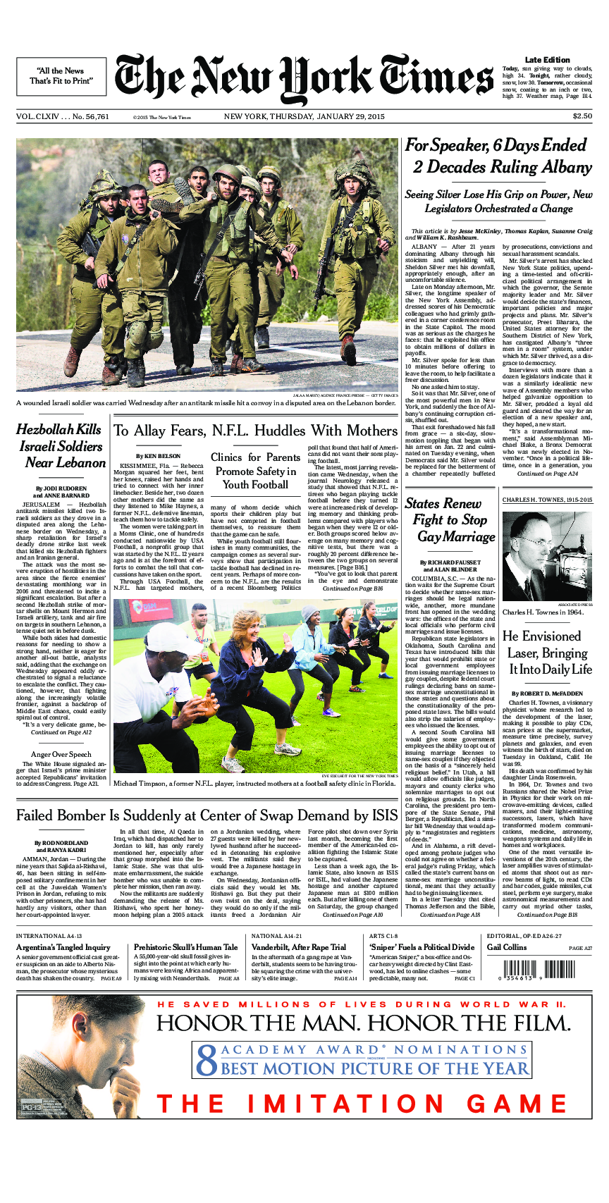 Prima-pagina-New-York-Times-del-2015-01-29