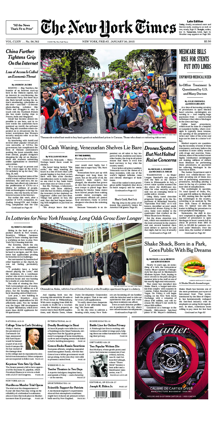 Prima-pagina-New-York-Times-del-2015-01-30