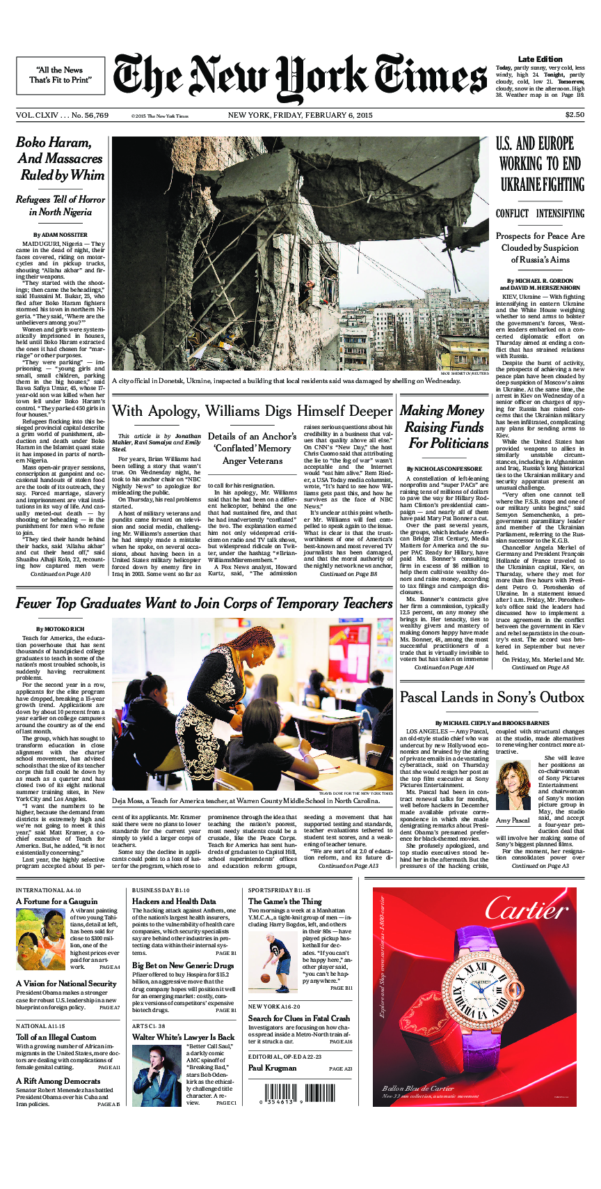 Prima-pagina-New-York-Times-del-2015-02-06