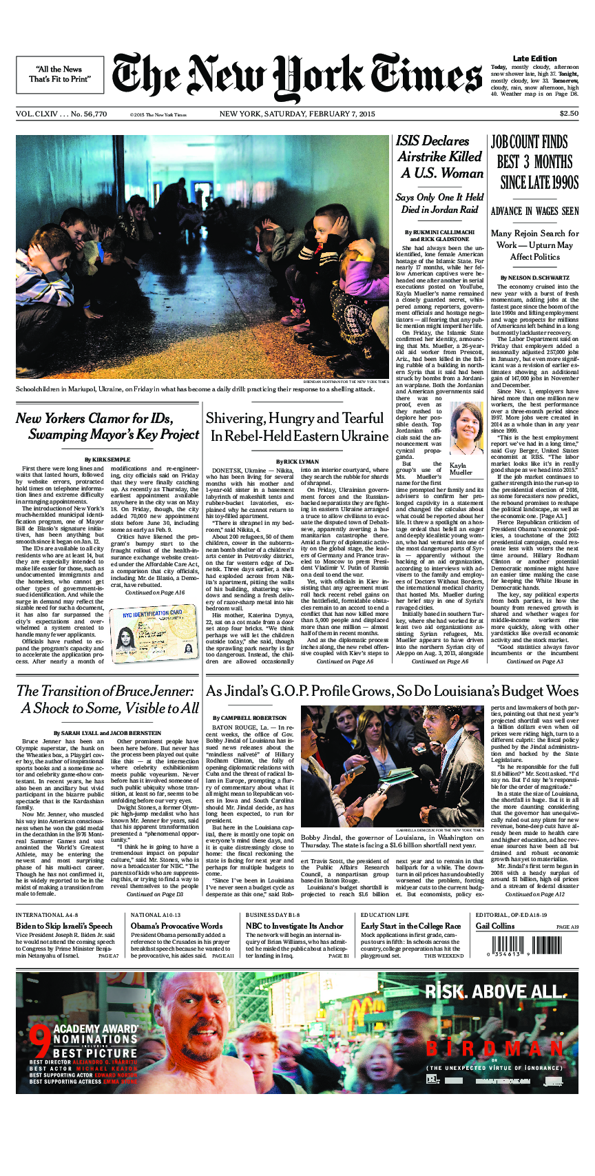 Prima-pagina-New-York-Times-del-2015-02-07