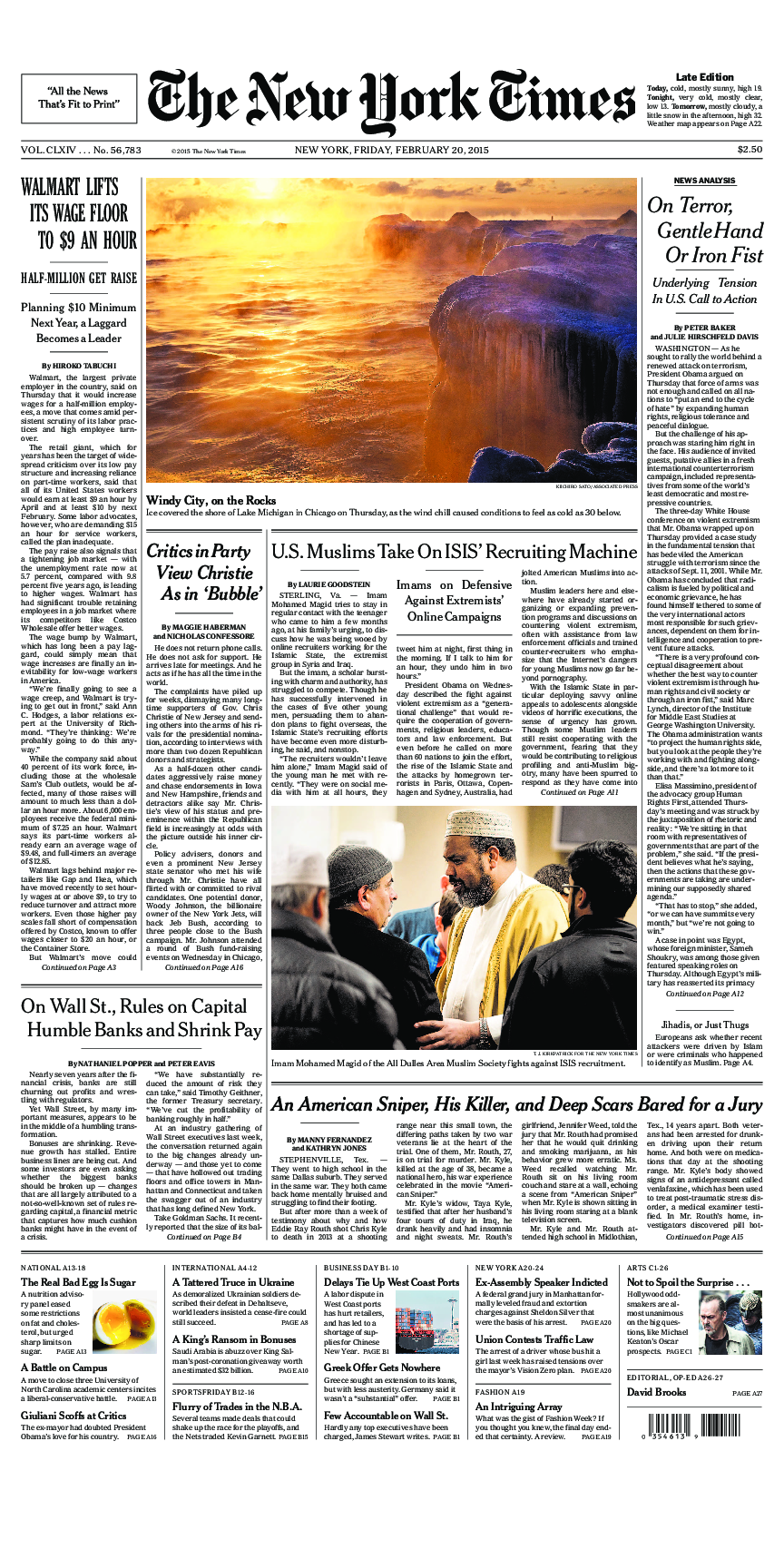 Prima-pagina-New-York-Times-del-2015-02-20