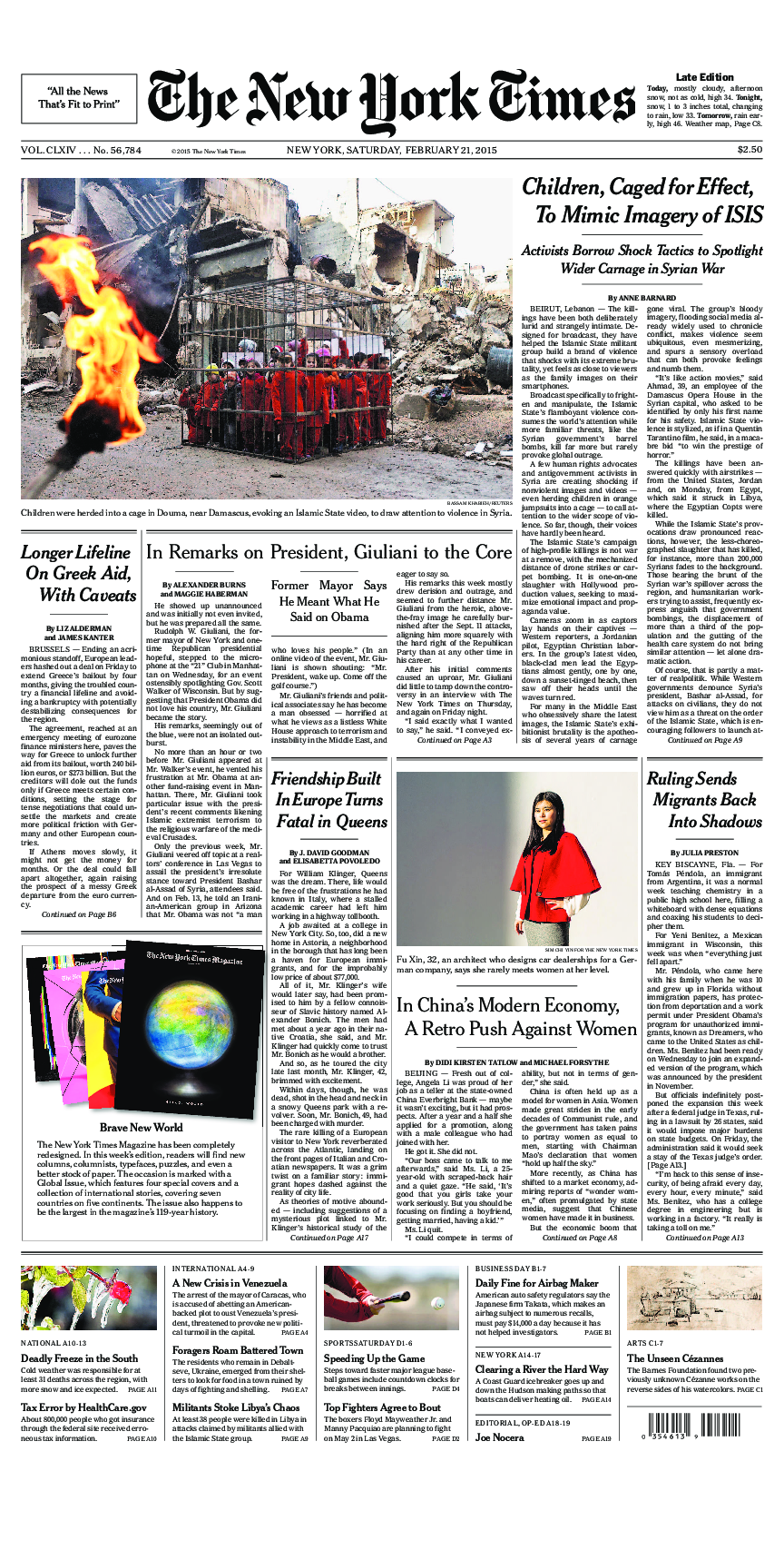 Prima-pagina-New-York-Times-del-2015-02-21