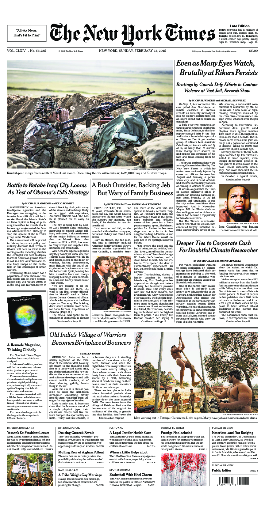 Prima-pagina-New-York-Times-del-2015-02-22