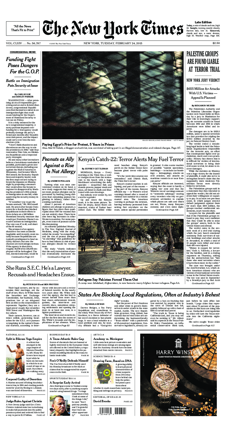 Prima-pagina-New-York-Times-del-2015-02-24