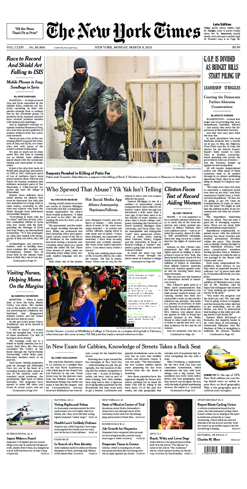 Prima-pagina-New-York-Times-del-2015-03-09