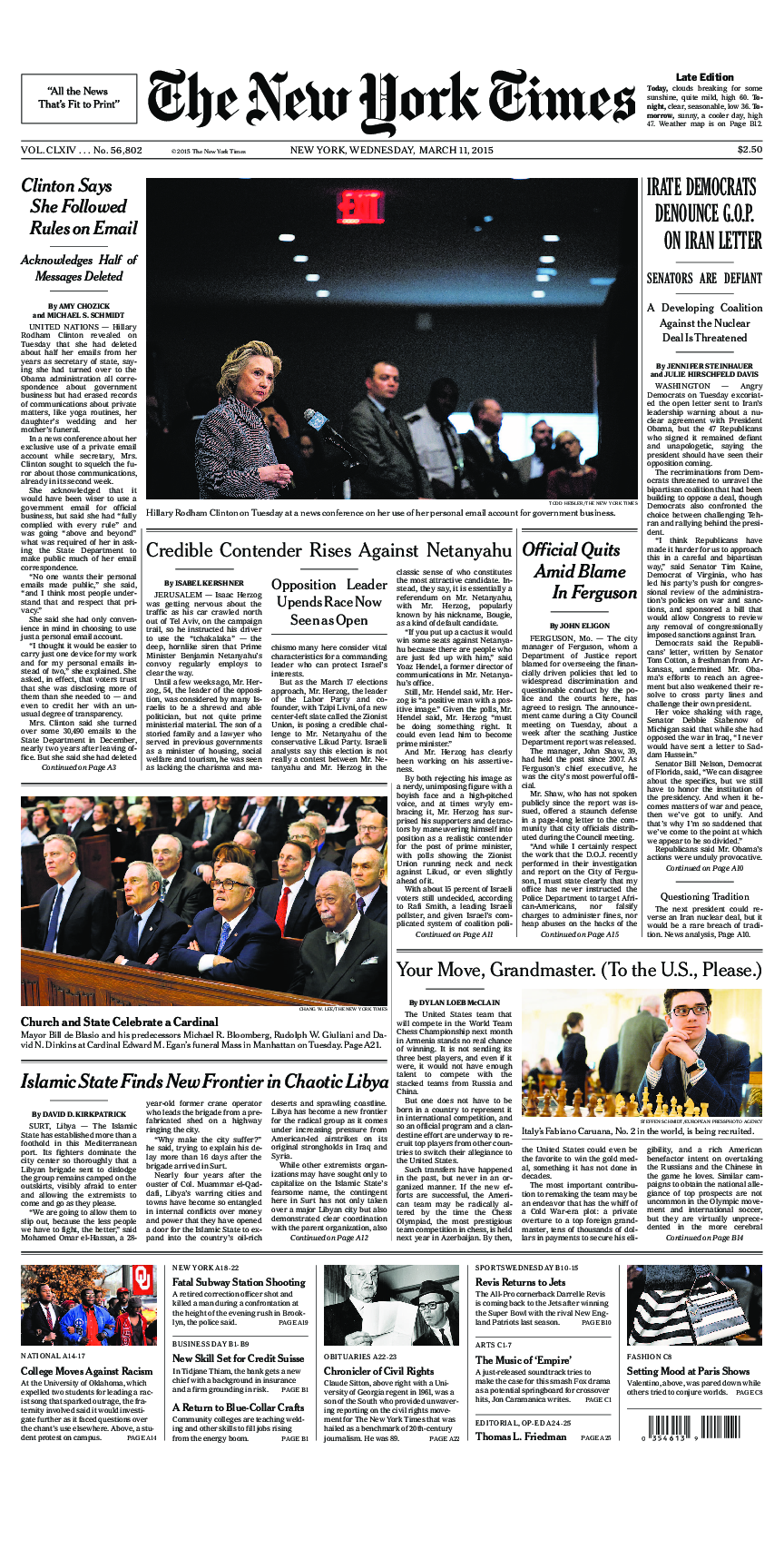 Prima-pagina-New-York-Times-del-2015-03-11