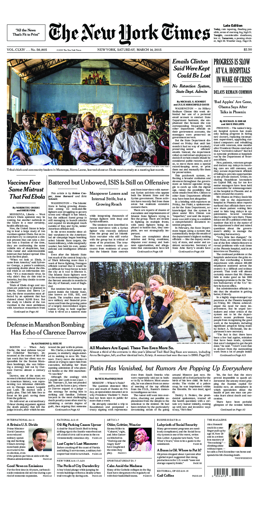 Prima-pagina-New-York-Times-del-2015-03-14