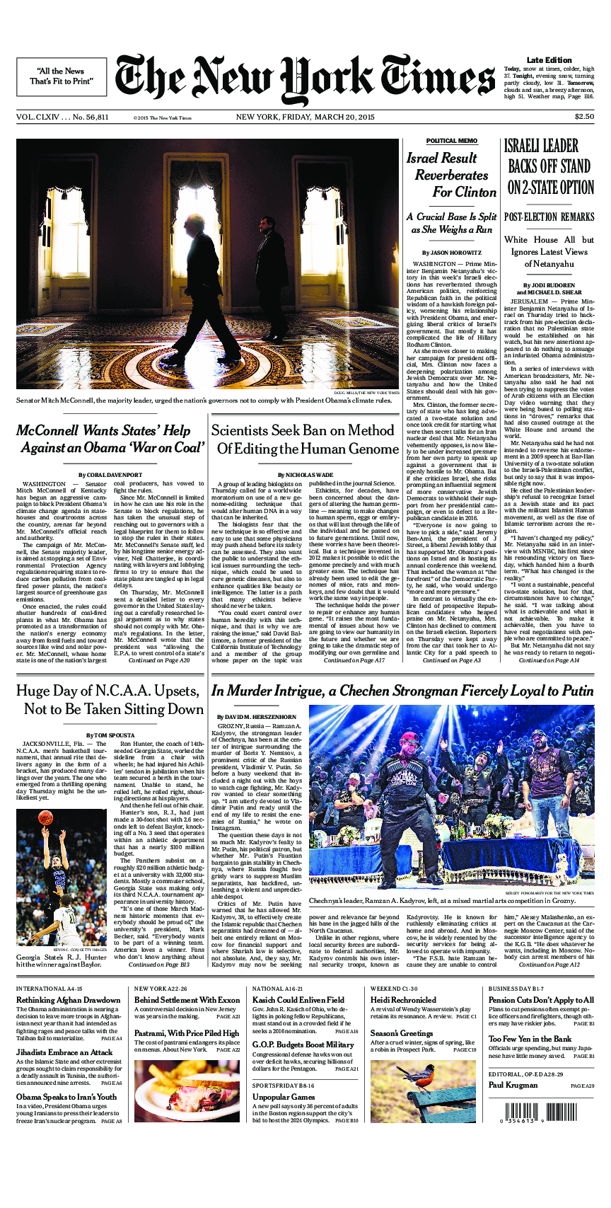 Prima-pagina-New-York-Times-del-2015-03-20