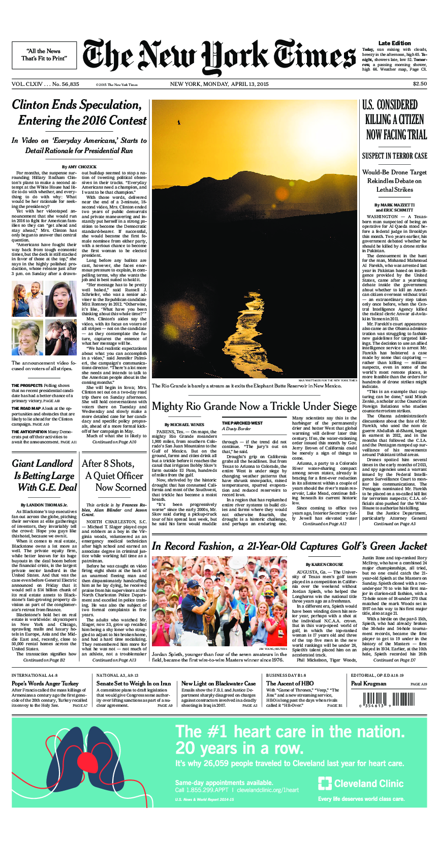 Prima-pagina-New-York-Times-del-2015-04-13