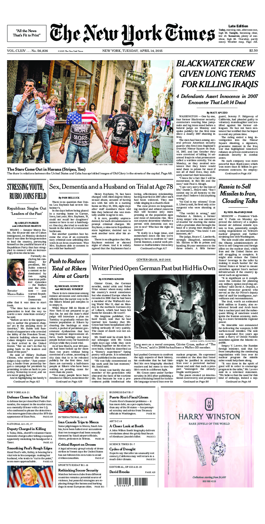 Prima-pagina-New-York-Times-del-2015-04-14