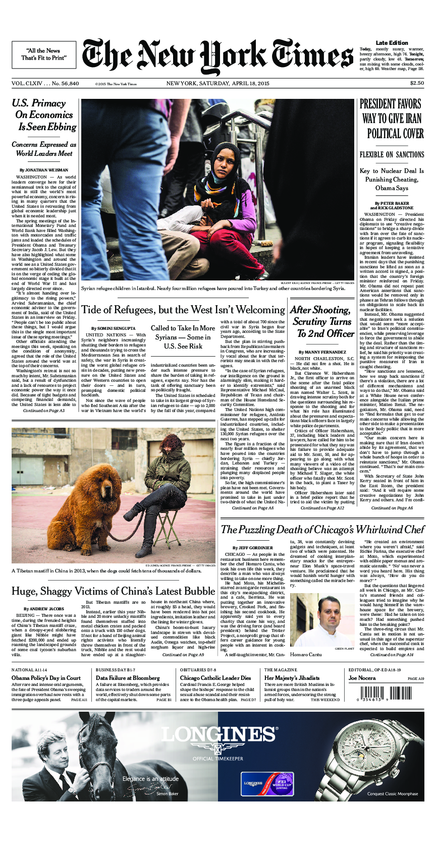 Prima-pagina-New-York-Times-del-2015-04-18