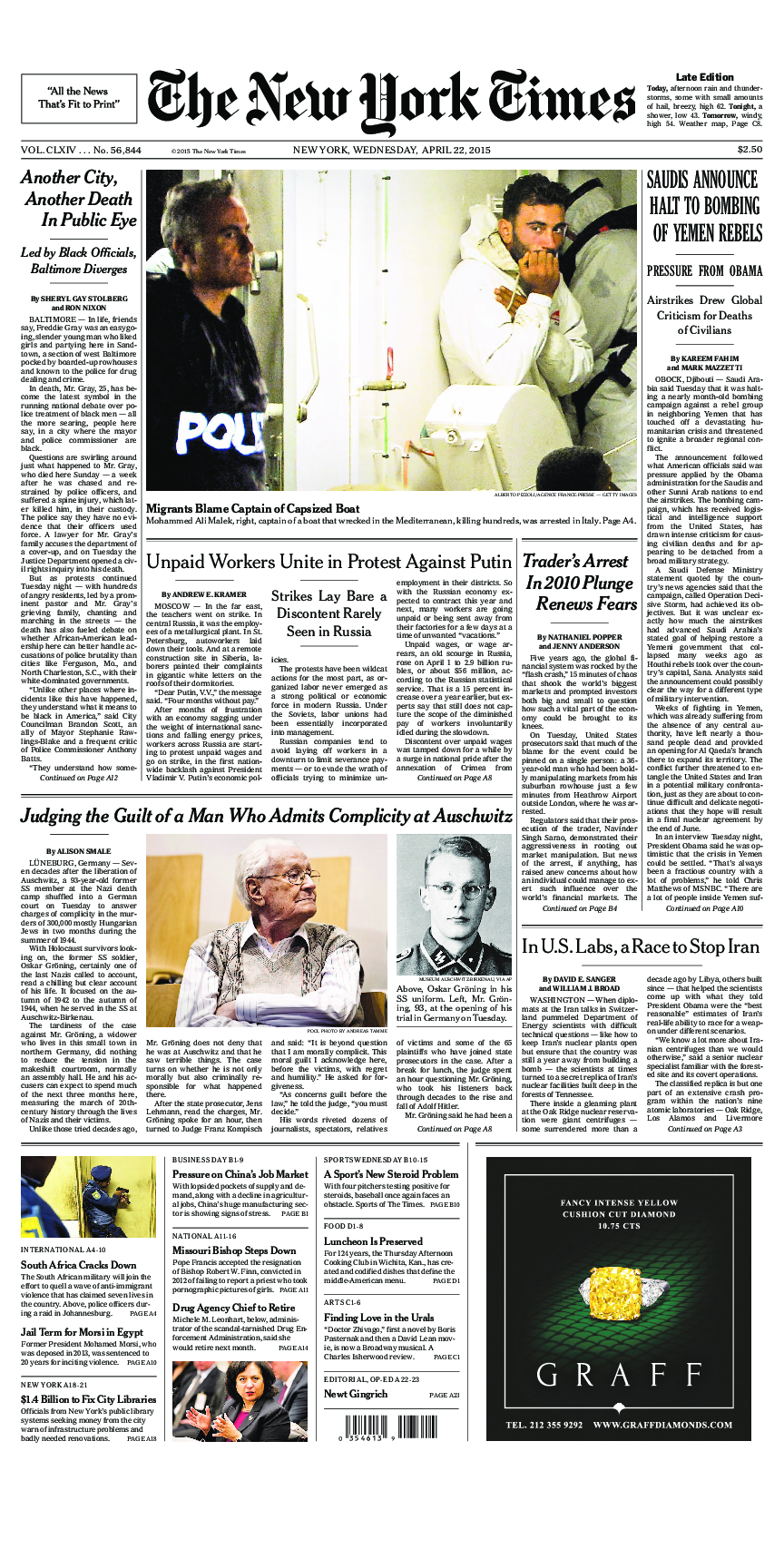 Prima-pagina-New-York-Times-del-2015-04-22