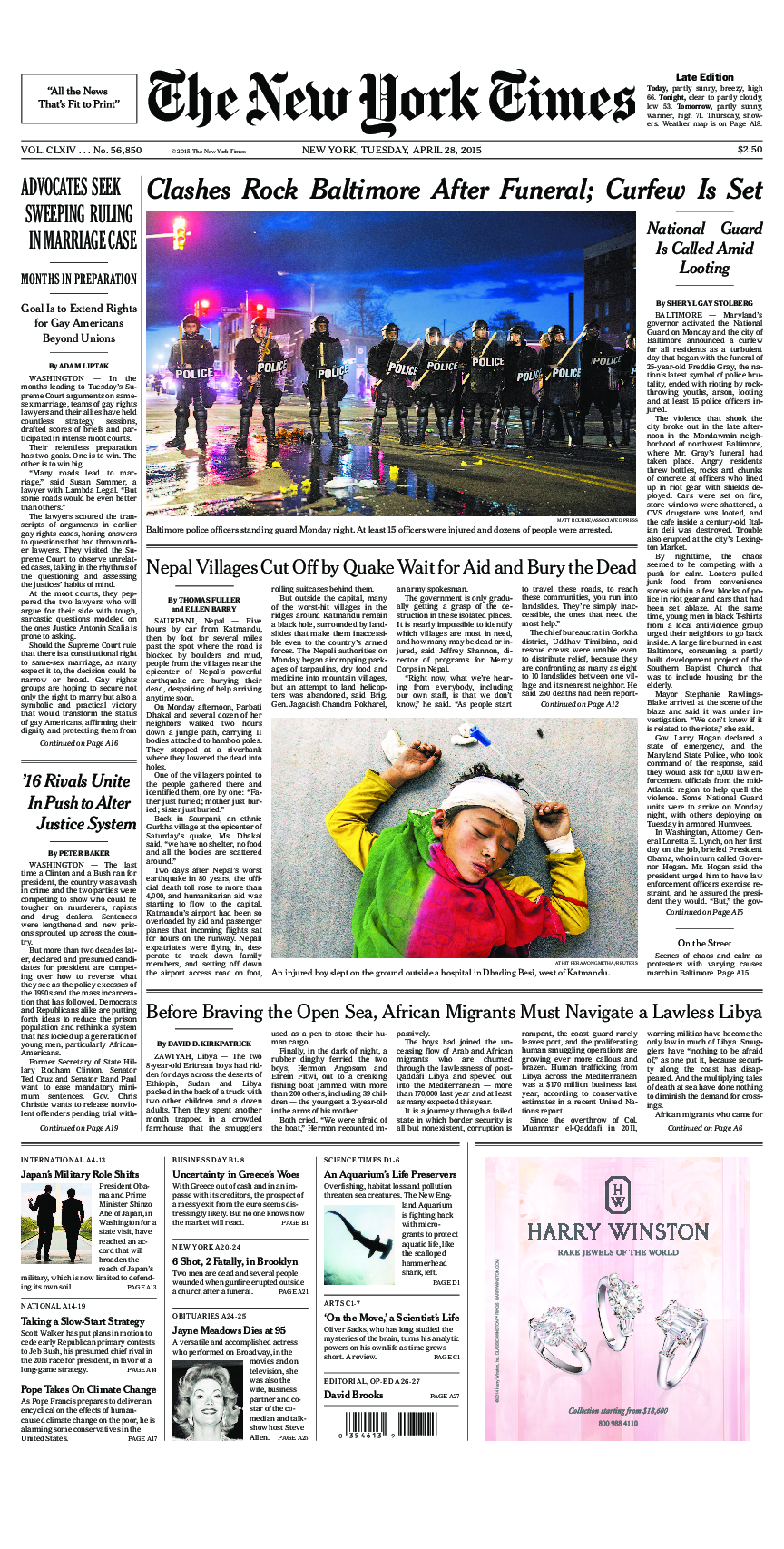 Prima-pagina-New-York-Times-del-2015-04-28