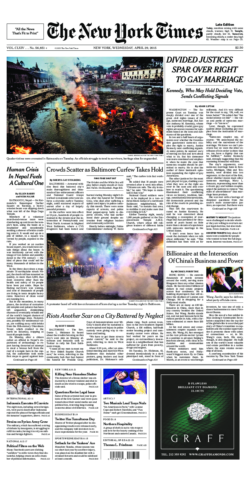 Prima-pagina-New-York-Times-del-2015-04-29