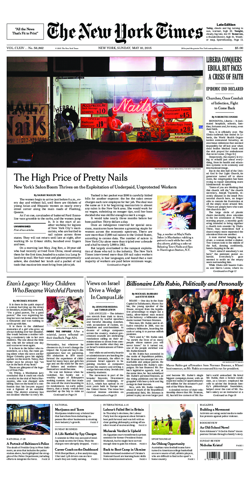 Prima-pagina-New-York-Times-del-2015-05-10