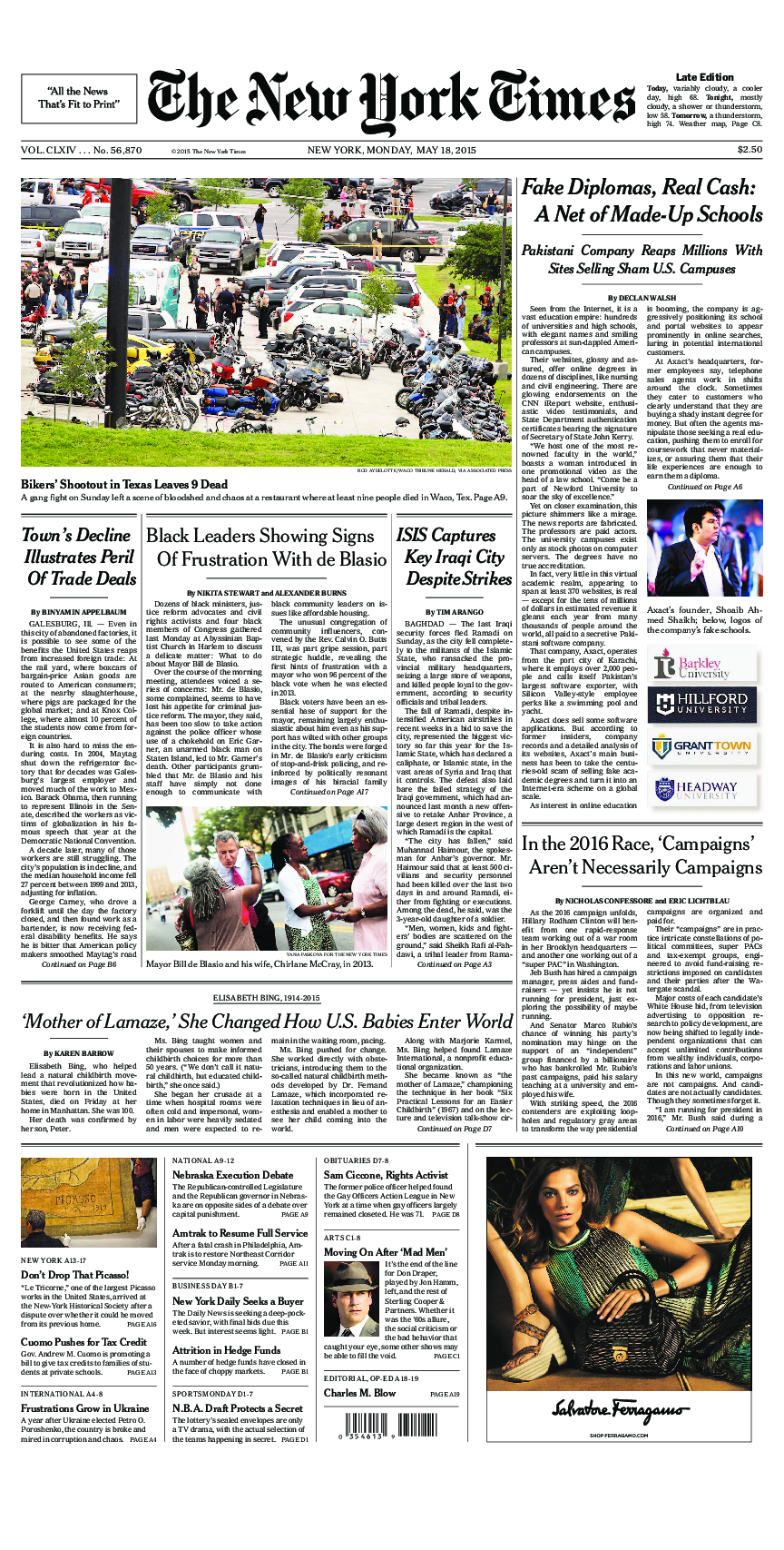 Prima-pagina-New-York-Times-del-2015-05-18