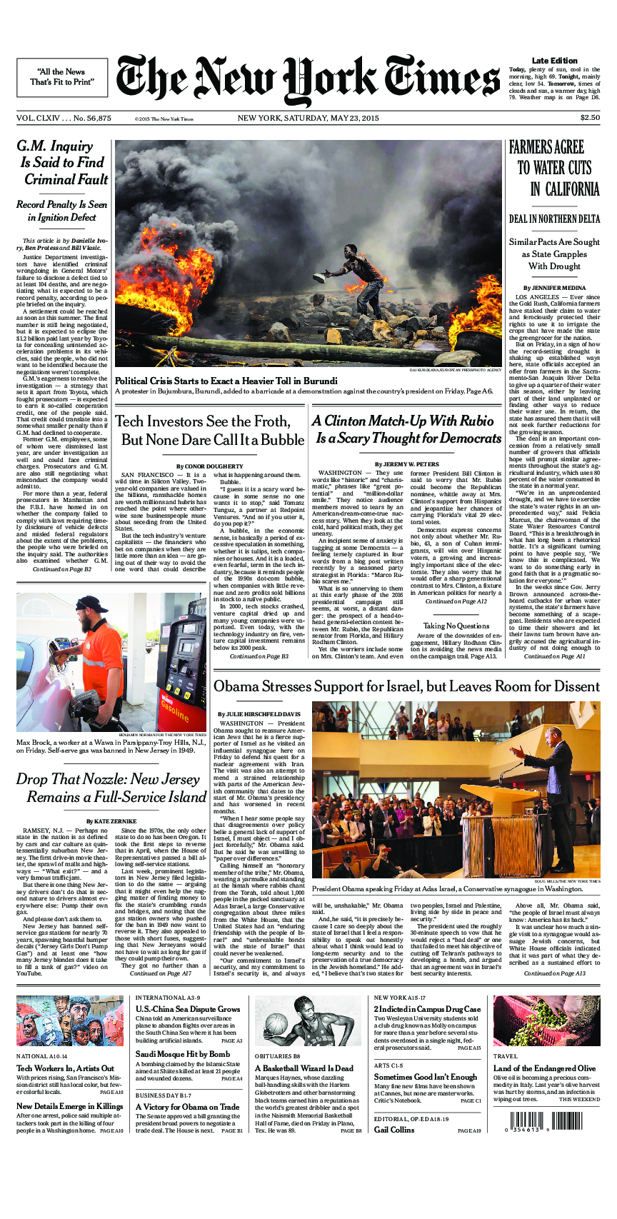 Prima-pagina-New-York-Times-del-2015-05-23