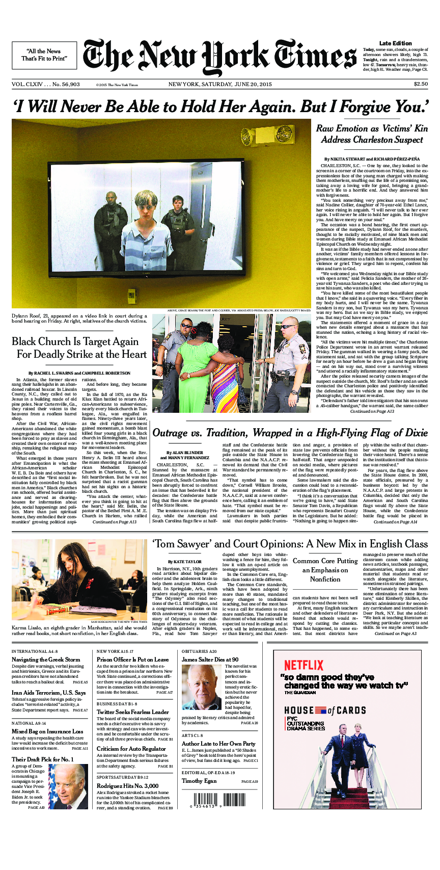 Prima-pagina-New-York-Times-del-2015-06-20