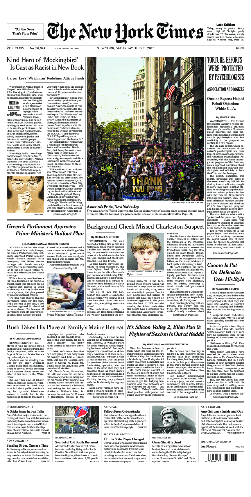 Prima-pagina-New-York-Times-del-2015-07-11