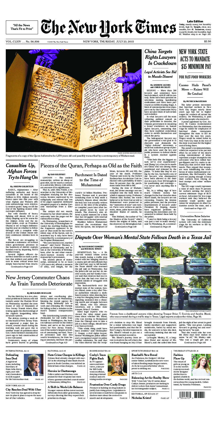 Prima-pagina-New-York-Times-del-2015-07-23