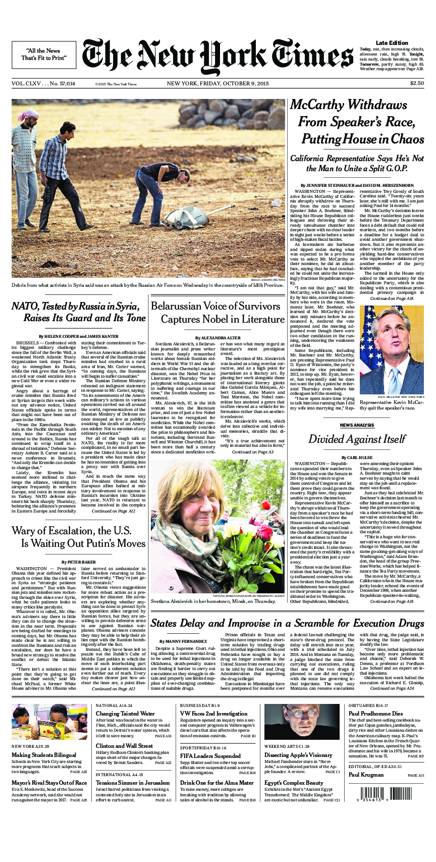 Prima-pagina-New-York-Times-del-2015-10-09