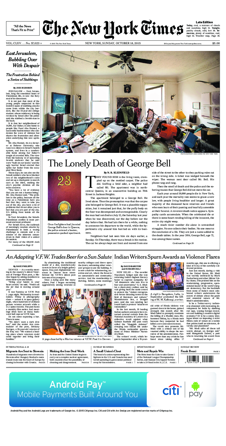 Prima-pagina-New-York-Times-del-2015-10-18