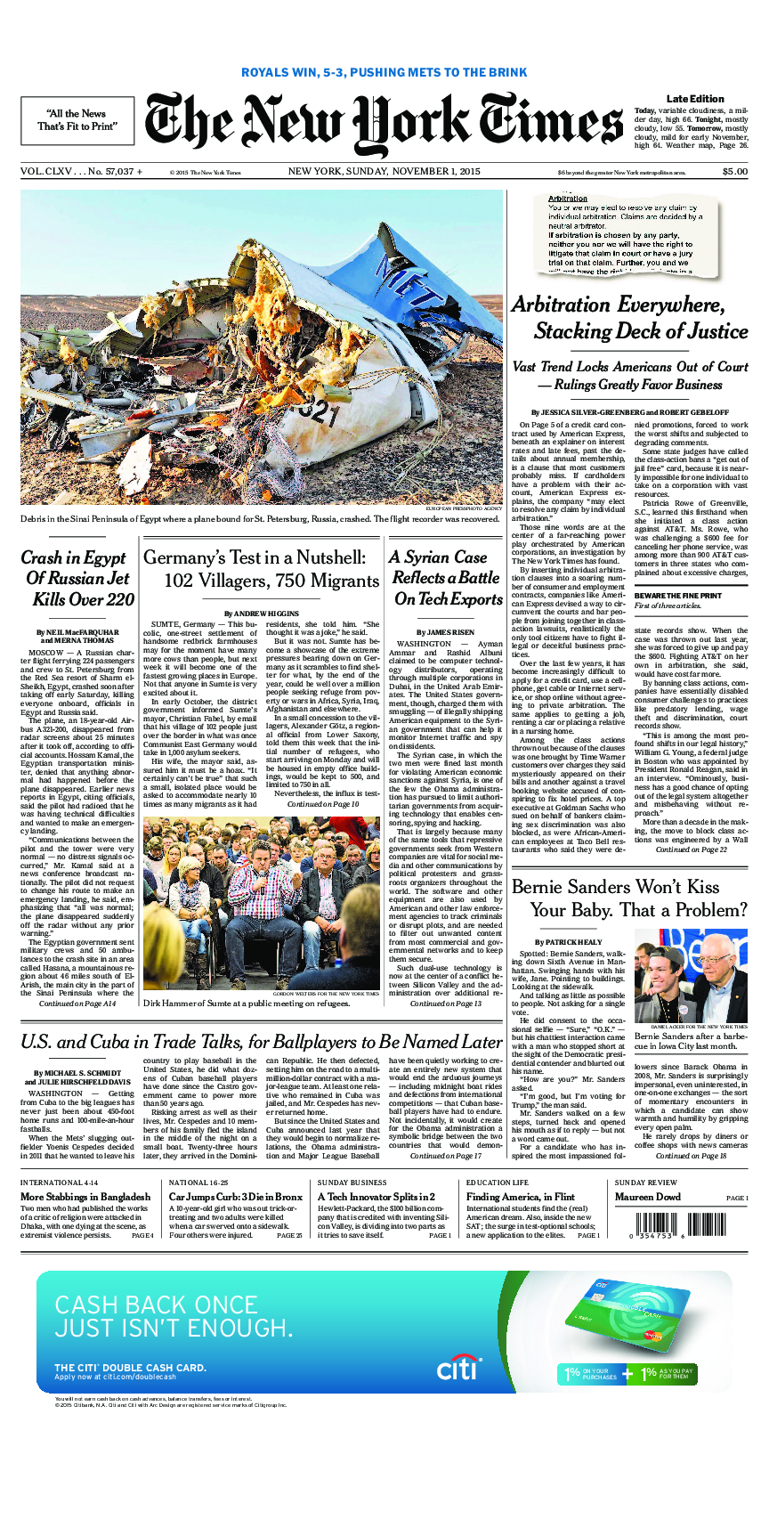 Prima-pagina-New-York-Times-del-2015-11-01