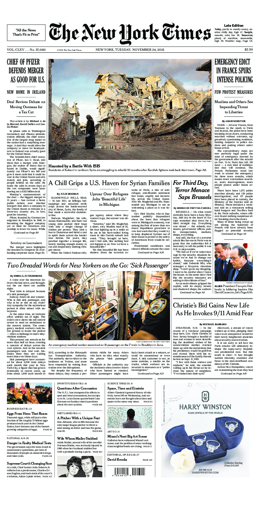 Prima-pagina-New-York-Times-del-2015-11-24