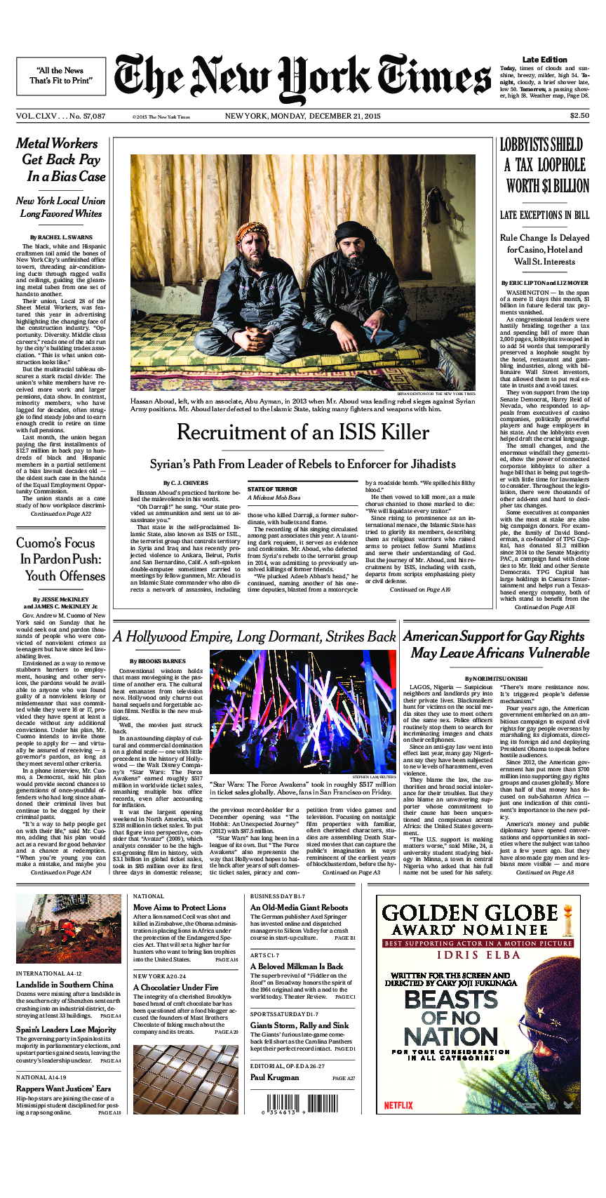 Prima-pagina-New-York-Times-del-2015-12-21