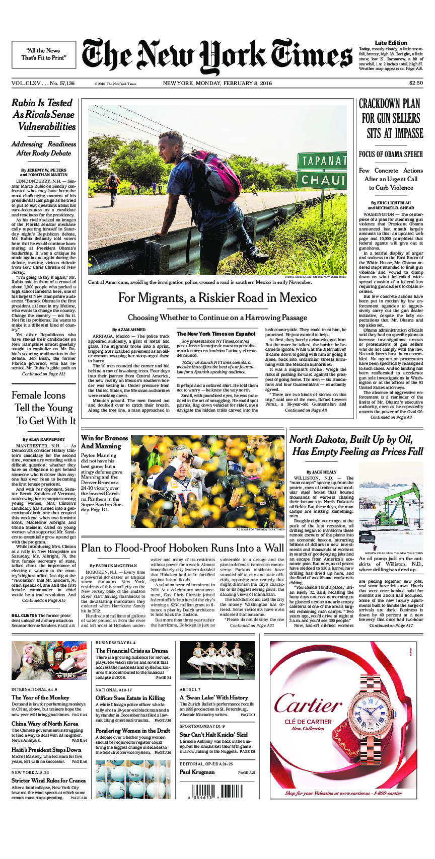 Prima-pagina-New-York-Times-del-2016-02-08