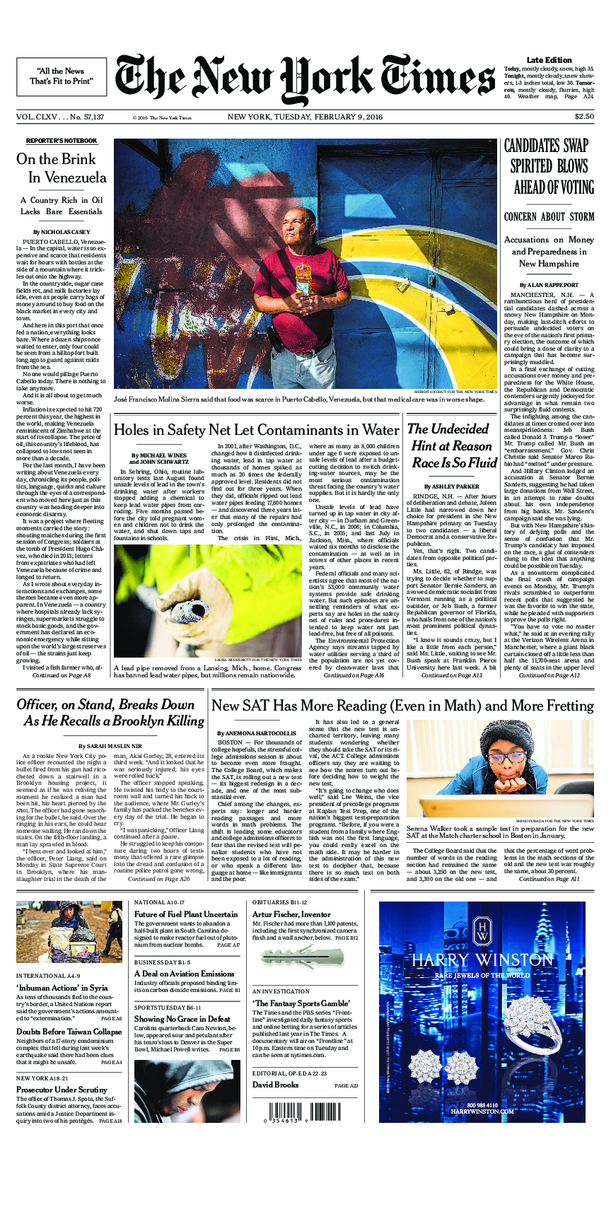 Prima-pagina-New-York-Times-del-2016-02-09