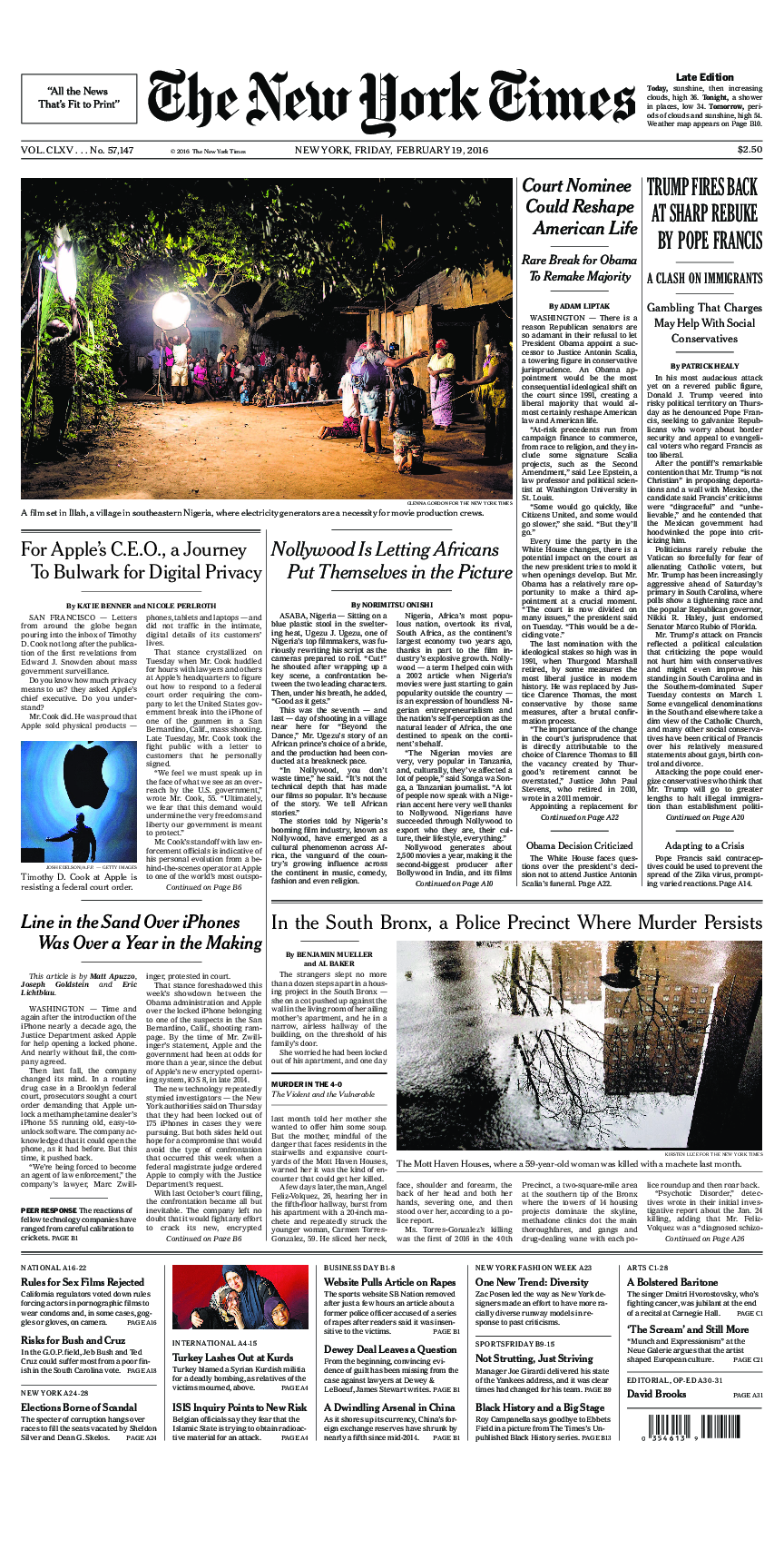 Prima-pagina-New-York-Times-del-2016-02-19