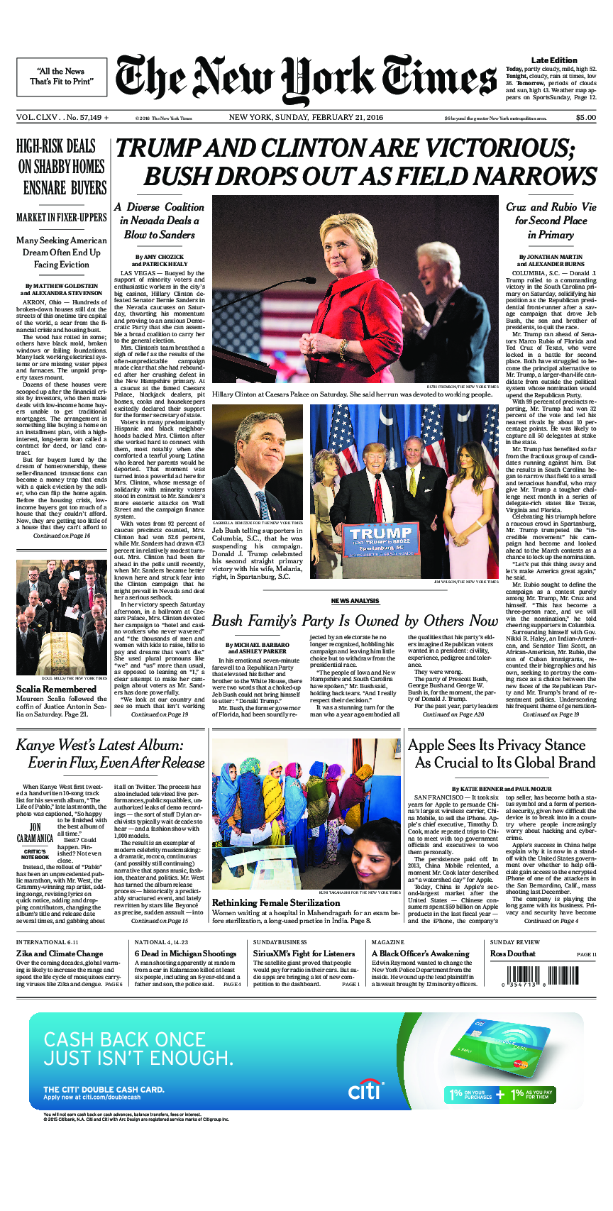 Prima-pagina-New-York-Times-del-2016-02-21