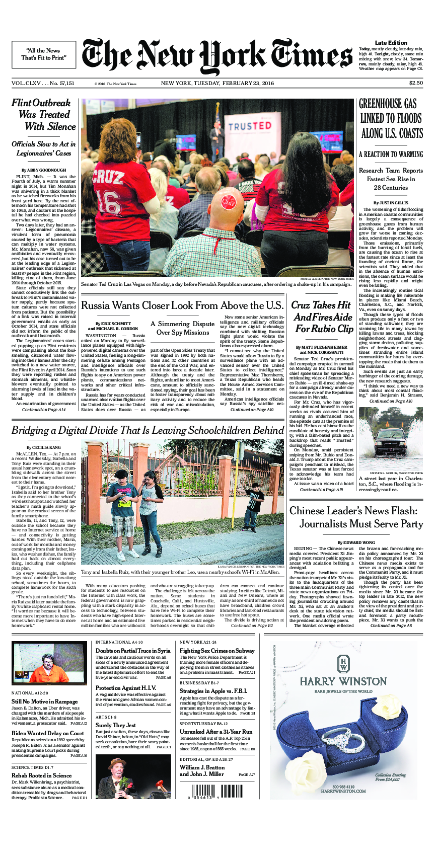 Prima-pagina-New-York-Times-del-2016-02-23