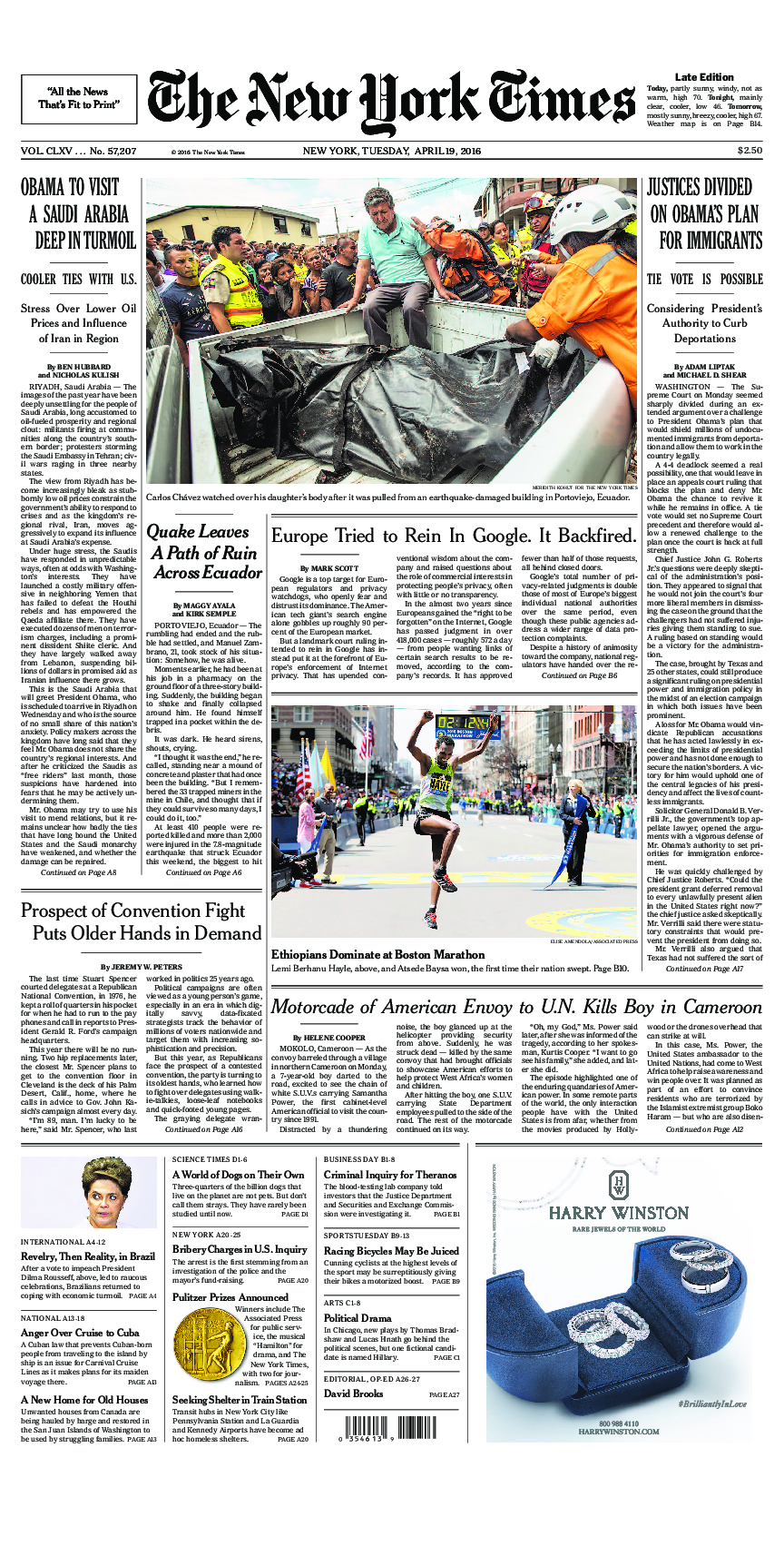 Prima-pagina-New-York-Times-del-2016-04-19