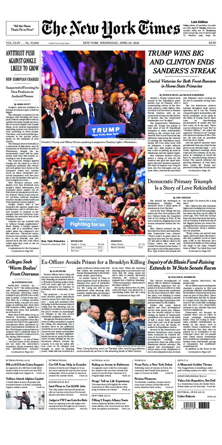 Prima-pagina-New-York-Times-del-2016-04-20