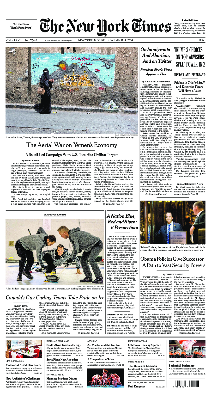 Prima-pagina-New-York-Times-del-2016-11-14