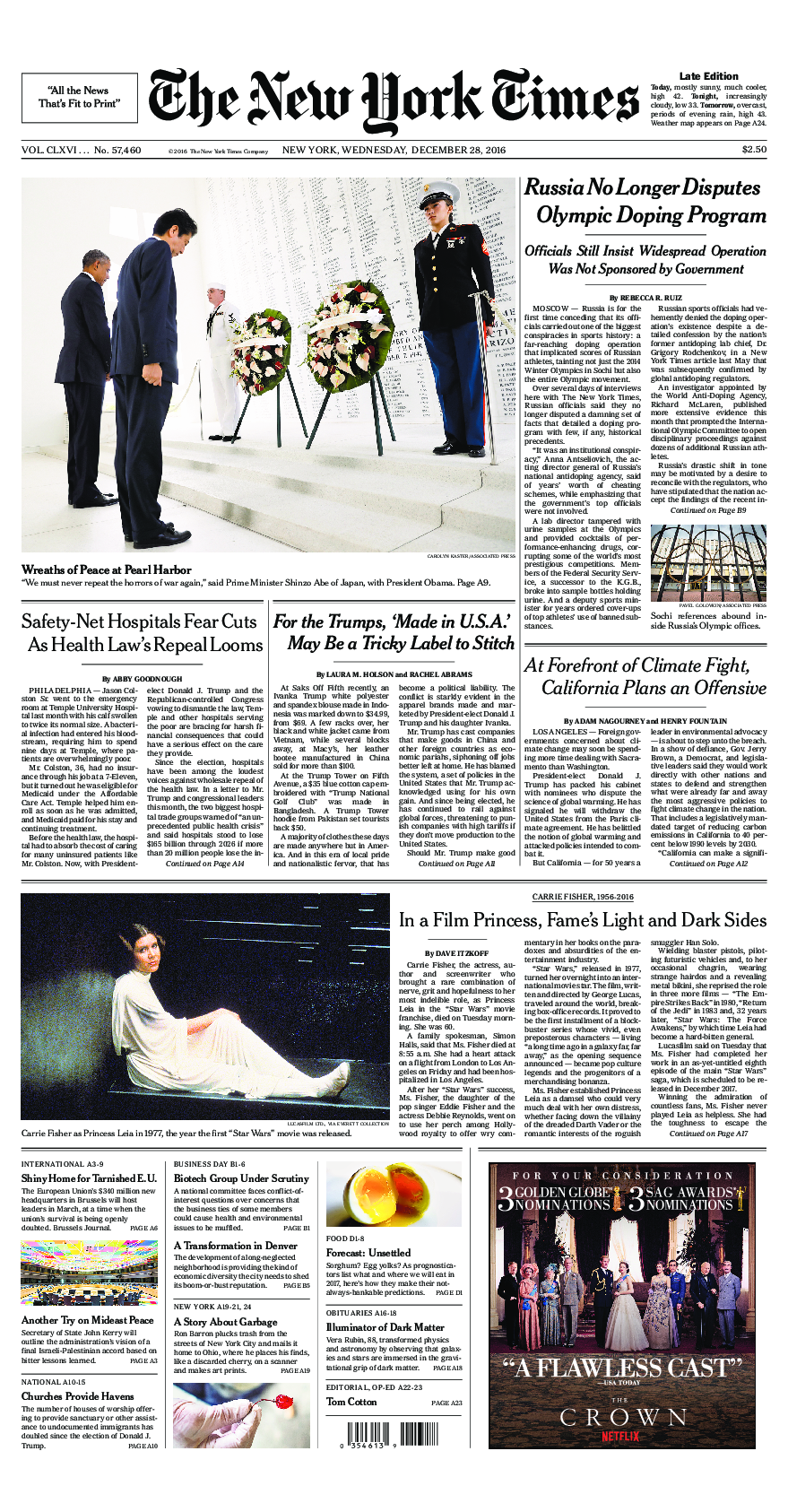 Prima-pagina-New-York-Times-del-2016-12-28