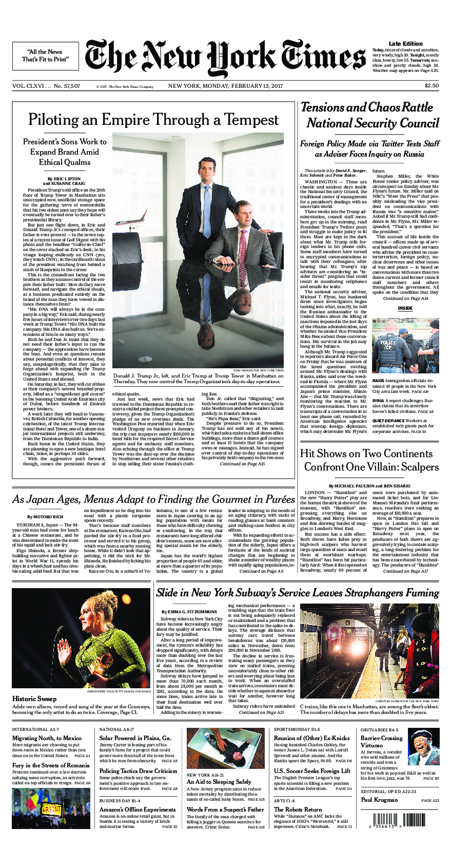 Prima-pagina-New-York-Times-del-2017-02-13