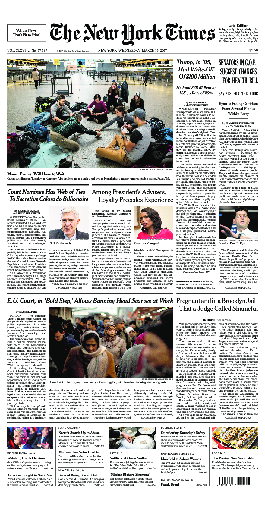 Prima-pagina-New-York-Times-del-2017-03-15