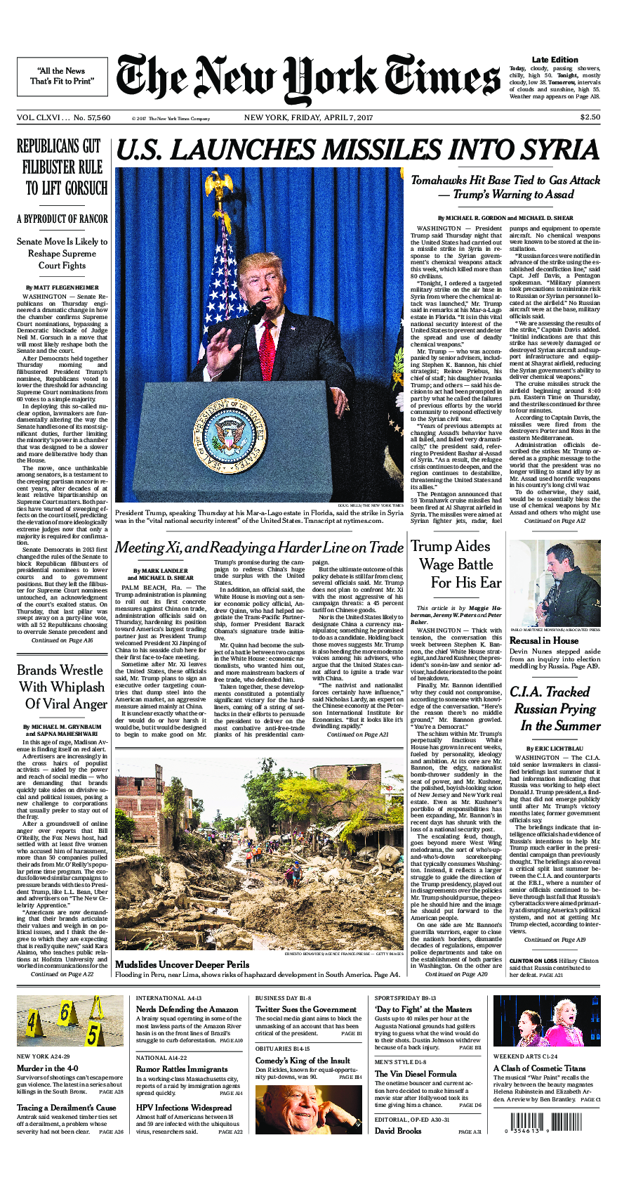 Prima-pagina-New-York-Times-del-2017-04-07