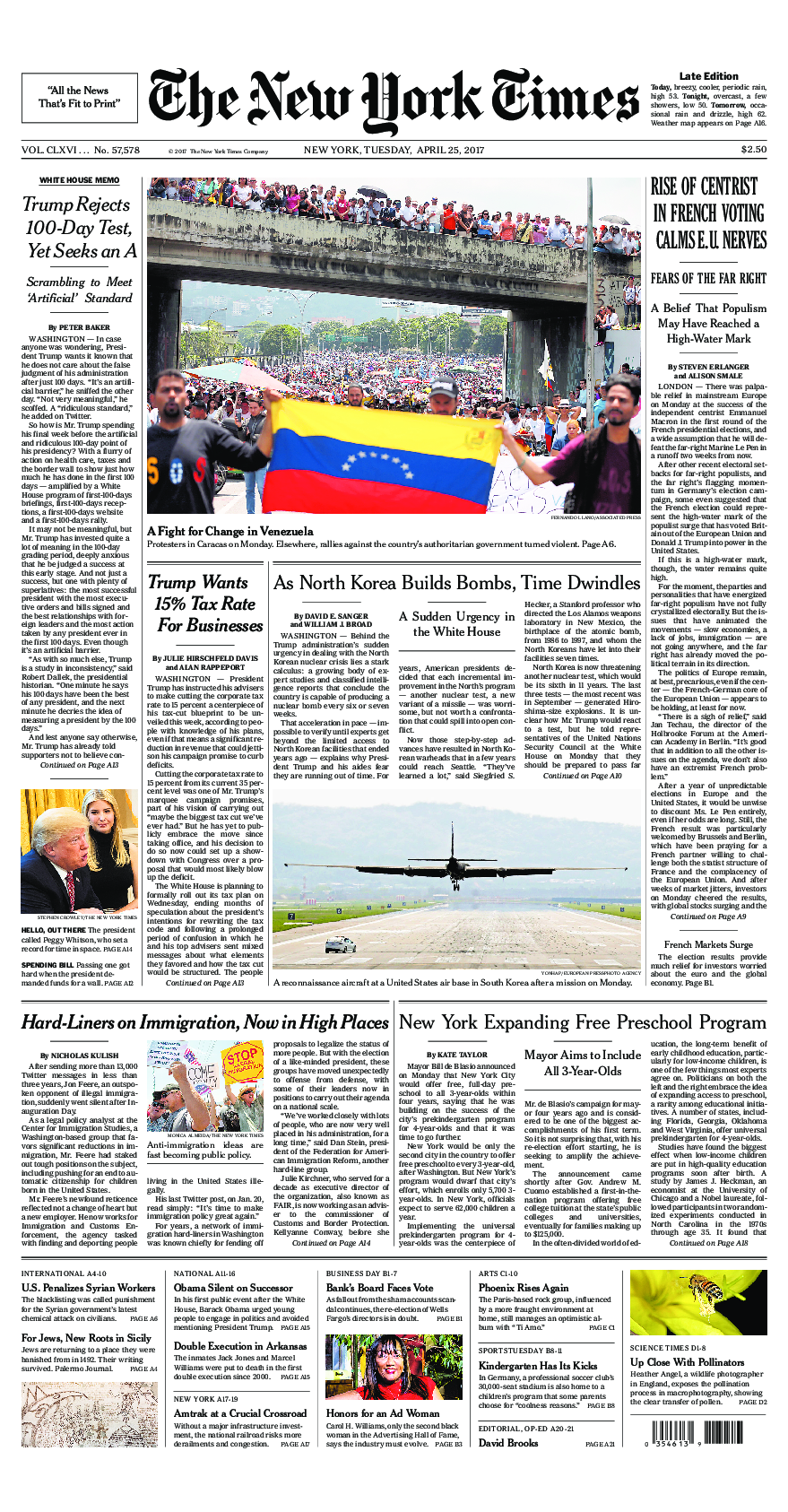 Prima-pagina-New-York-Times-del-2017-04-25