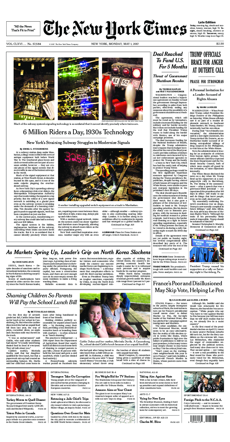 Prima-pagina-New-York-Times-del-2017-05-01