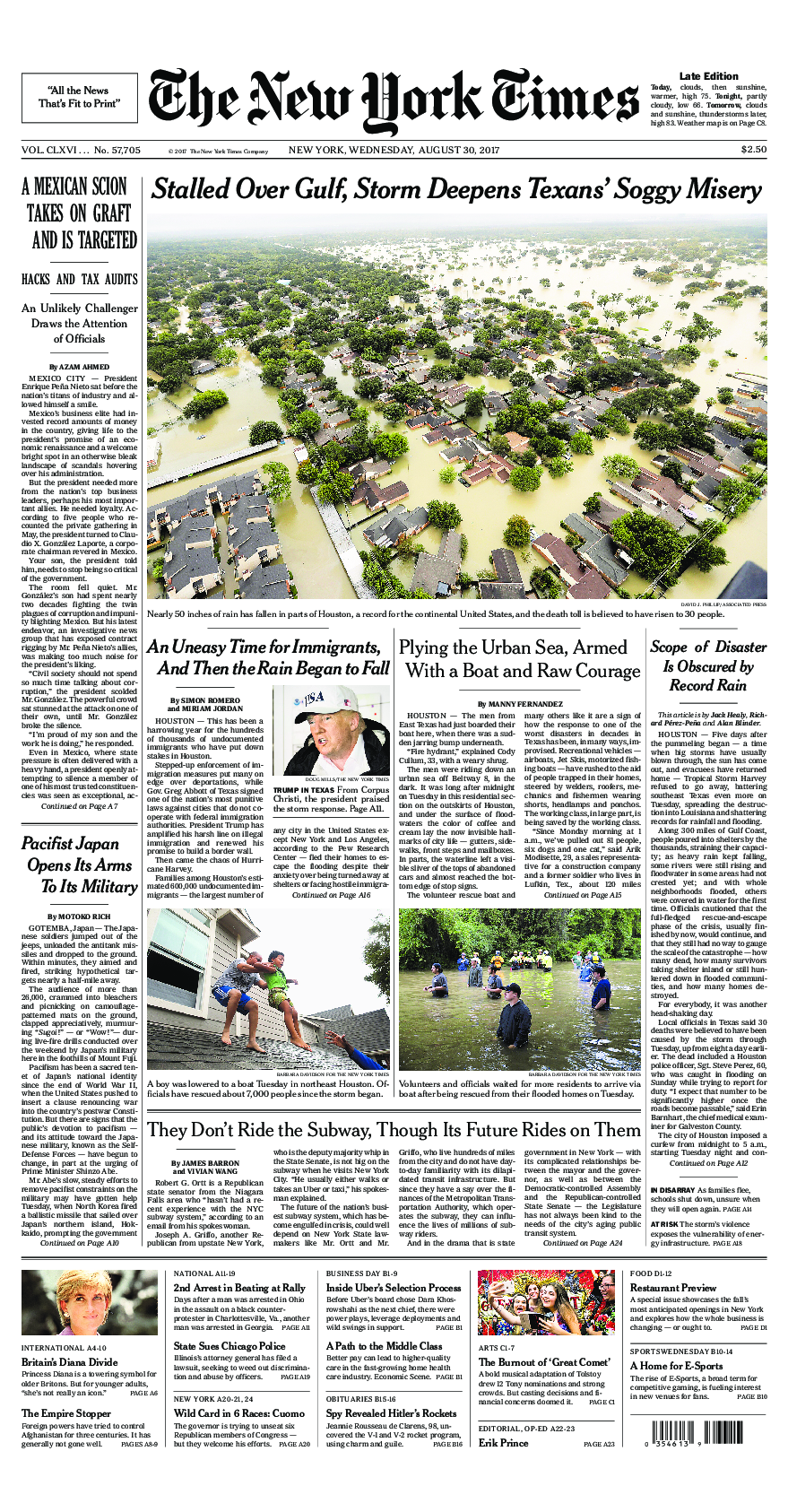 Prima-pagina-New-York-Times-del-2017-08-30